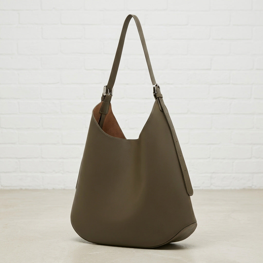 Smooth Leather Hobo Shoulder Bag