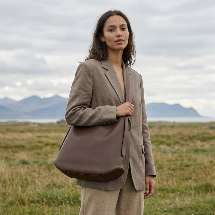 Smooth Leather Hobo Shoulder Bag