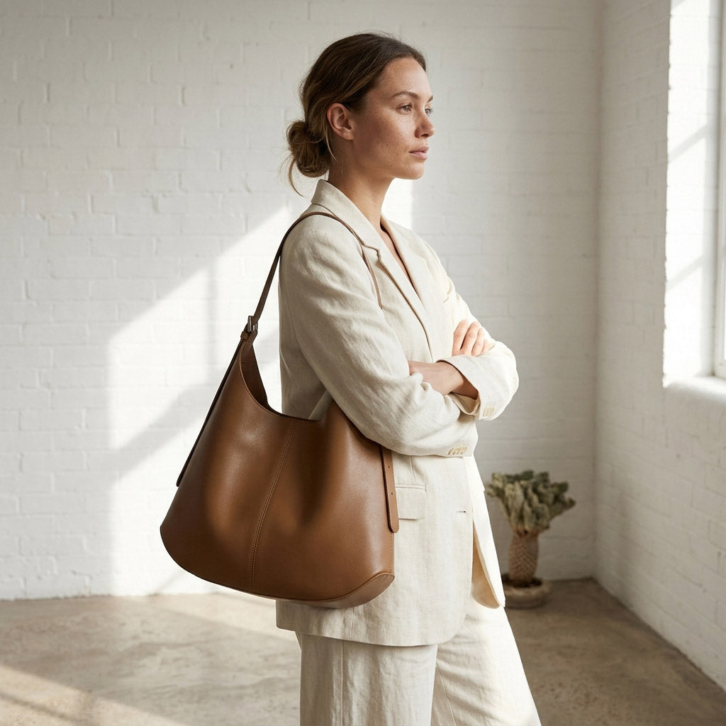 Smooth Leather Hobo Shoulder Bag