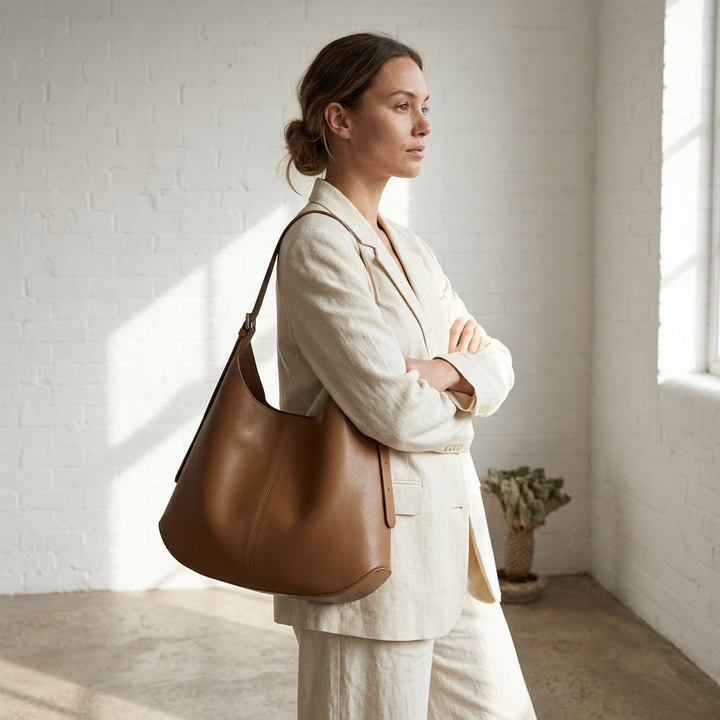 Smooth Leather Hobo Shoulder Bag