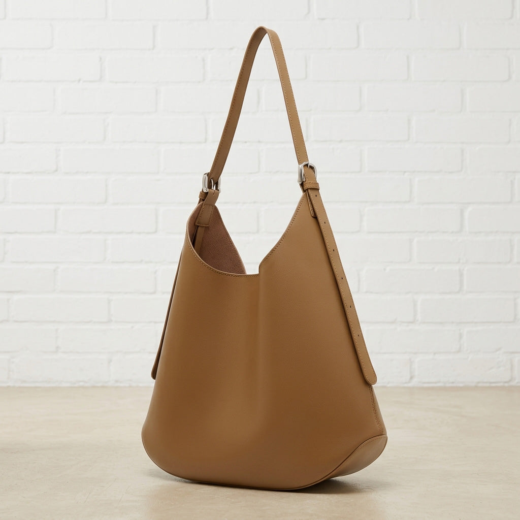 Smooth Leather Hobo Shoulder Bag
