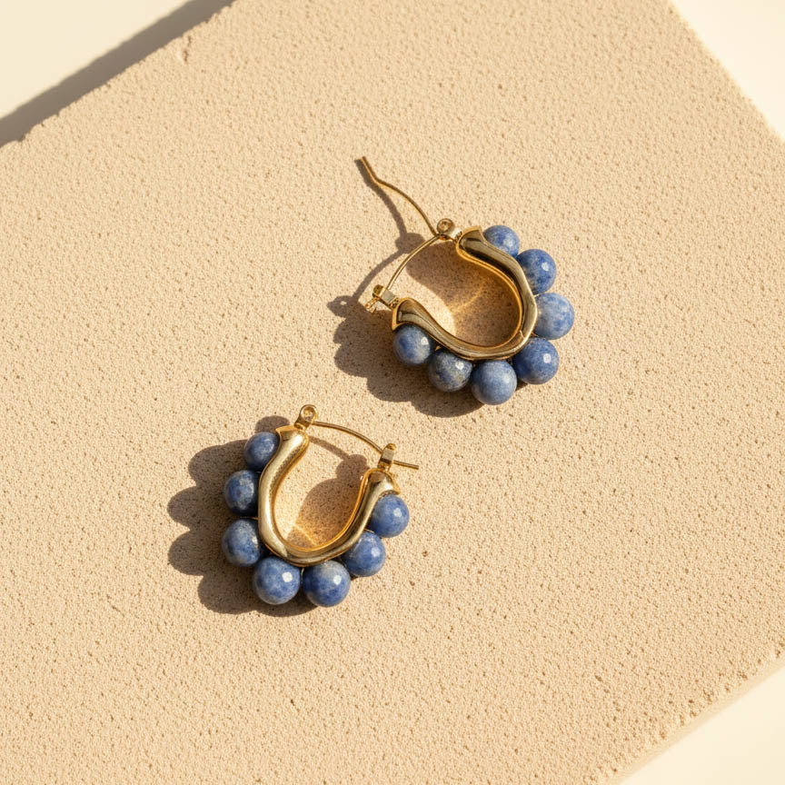 Sodalite Gemstone Hoop Earrings