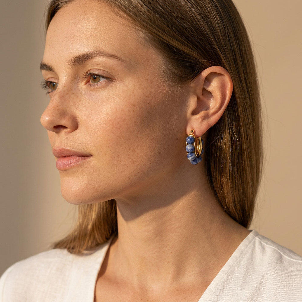 Sodalite Gemstone Hoop Earrings
