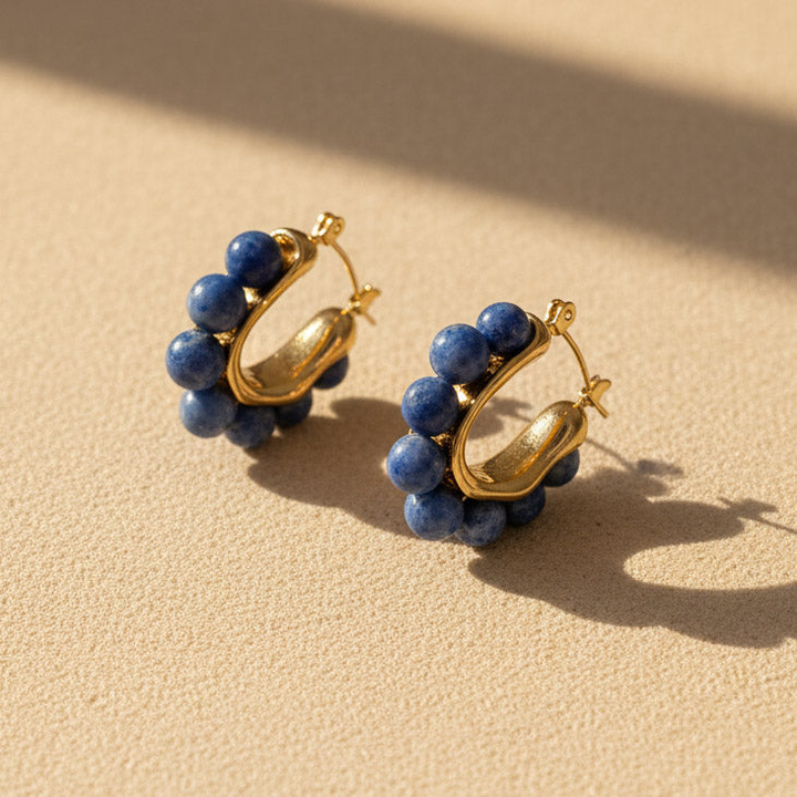 Sodalite Gemstone Hoop Earrings