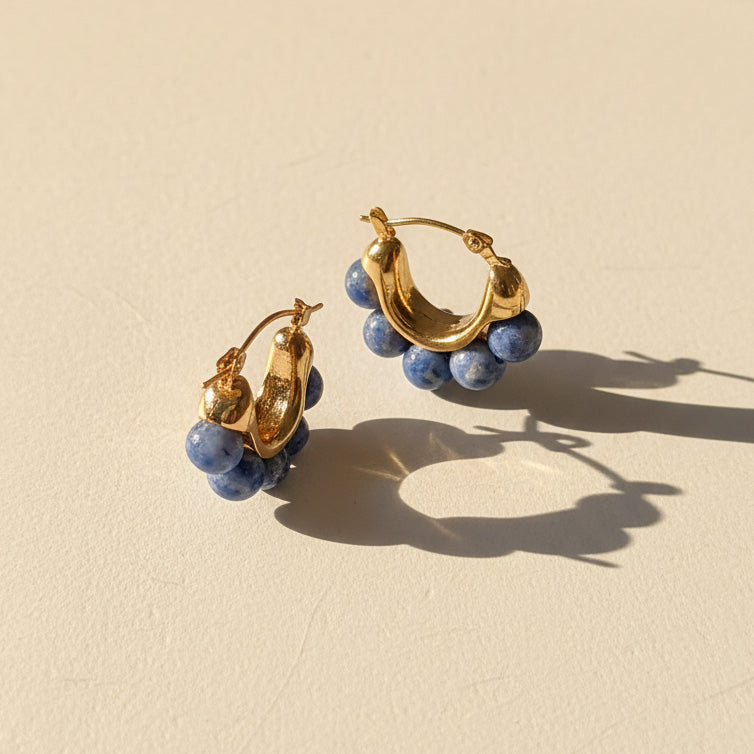 Sodalite Gemstone Hoop Earrings
