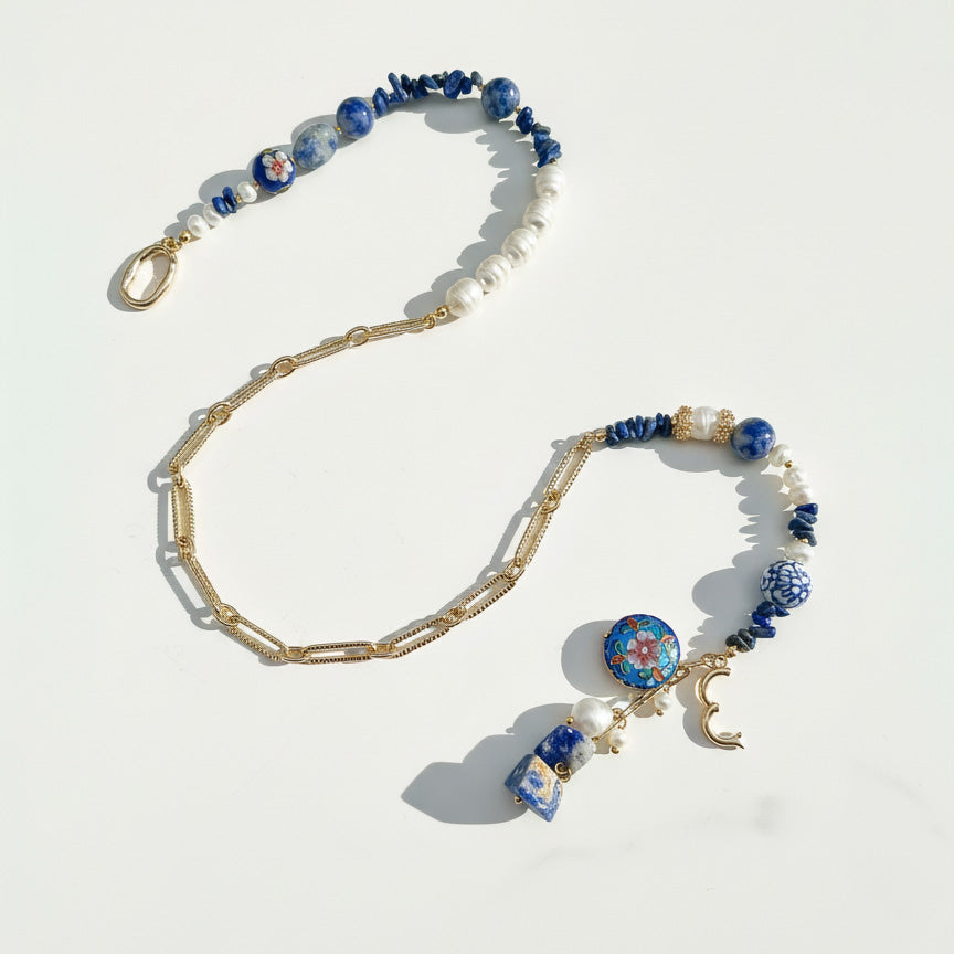 Sodalite, Pearl &amp; Cloisonné Artisan Necklace