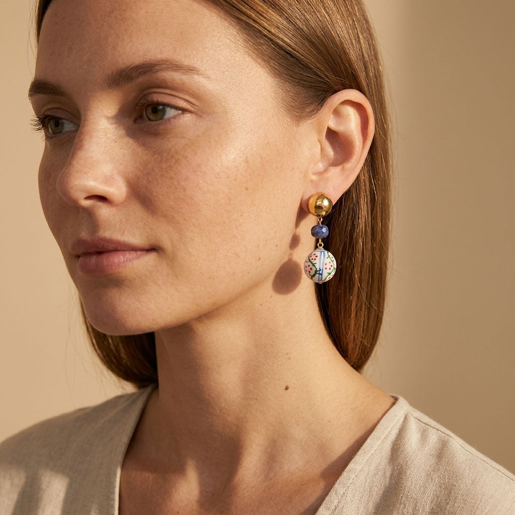 Sodalite & Porcelain Drop Earrings
