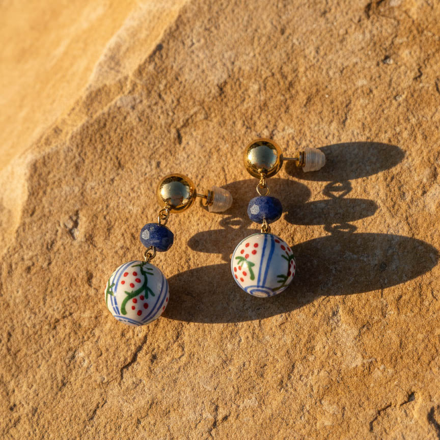 Sodalite & Porcelain Drop Earrings