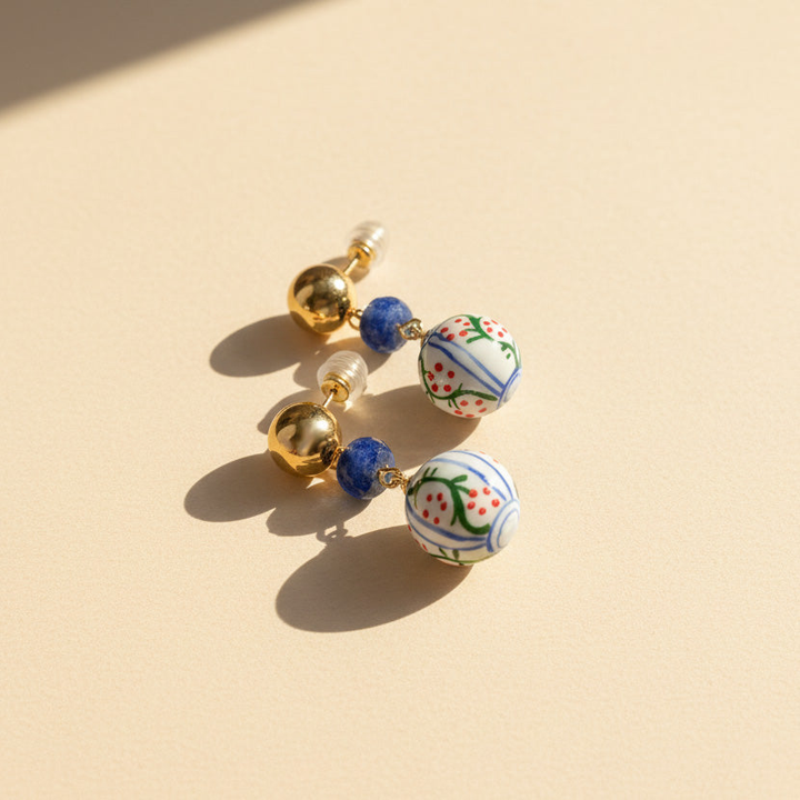 Sodalite &amp; Porcelain Drop Earrings