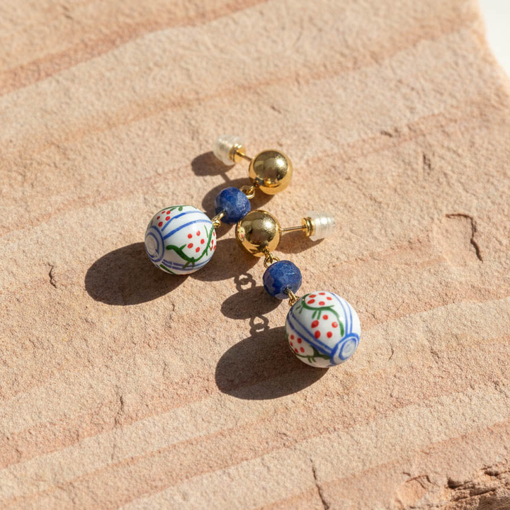 Sodalite &amp; Porcelain Drop Earrings