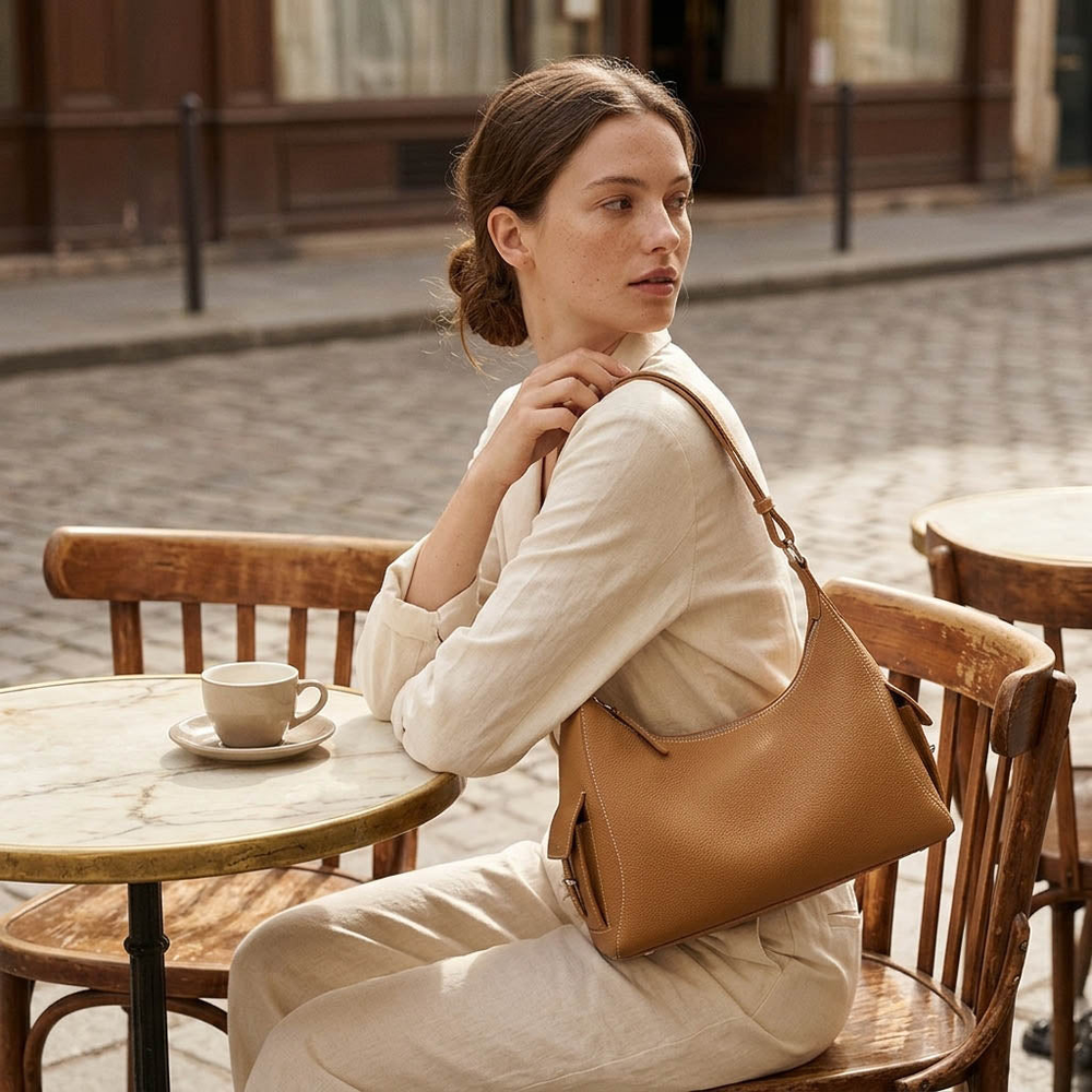 Soft Crescent Leather Shoulder Bag