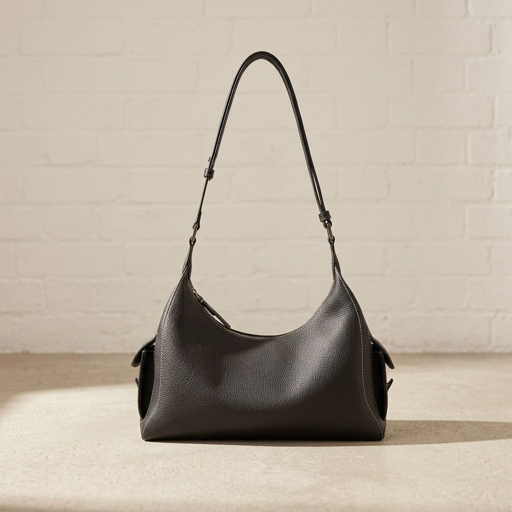 Soft Crescent Leather Shoulder Bag