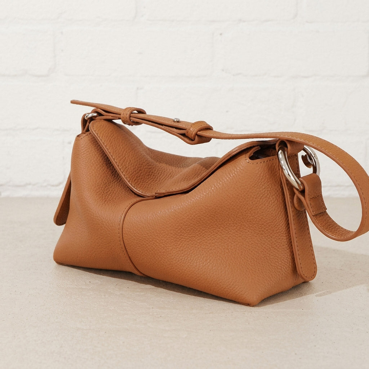 Soft Curved Leather Hobo Shoulder Bag
