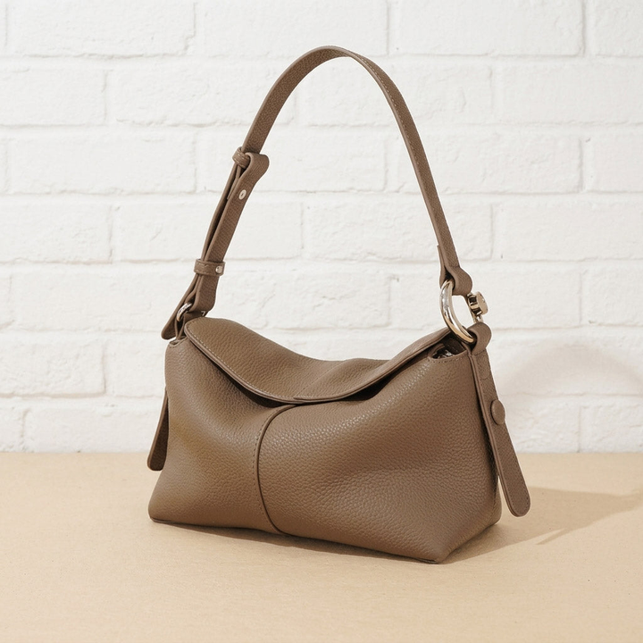 Soft Curved Leather Hobo Shoulder Bag