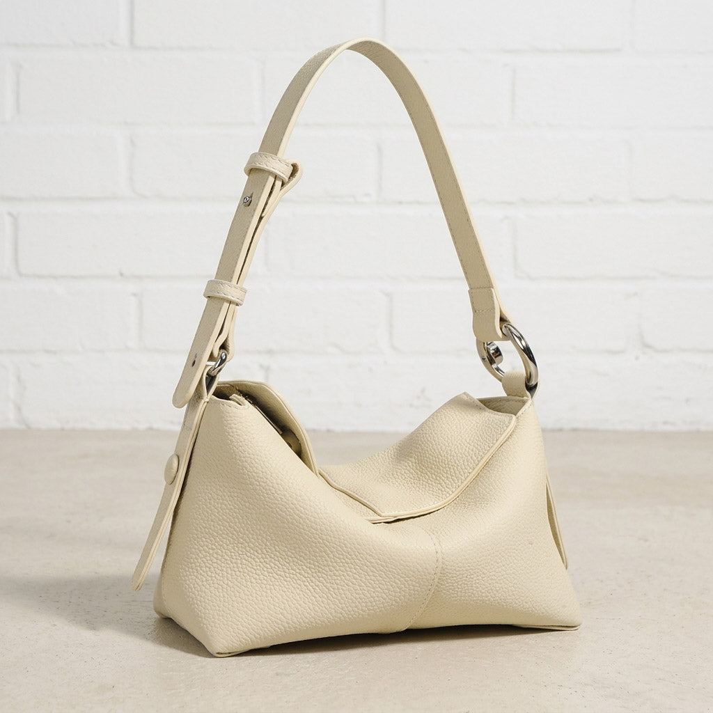 Soft Curved Leather Hobo Shoulder Bag