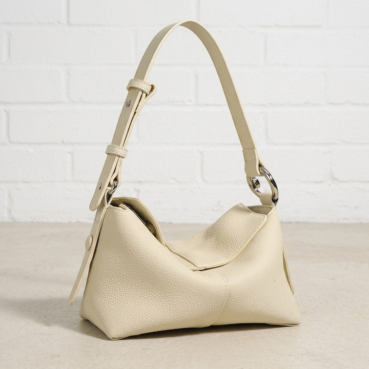 Soft Curved Leather Hobo Shoulder Bag
