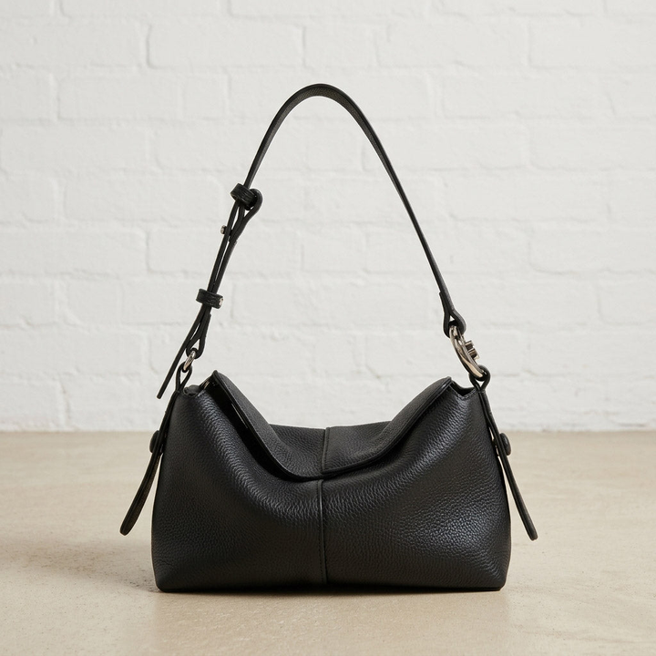Soft Curved Leather Hobo Shoulder Bag
