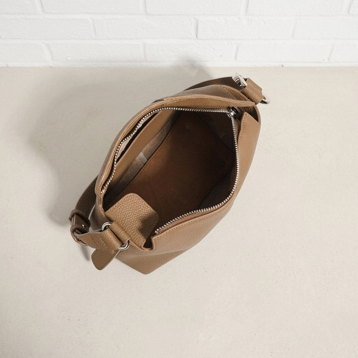 Soft Curved Leather Hobo Shoulder Bag