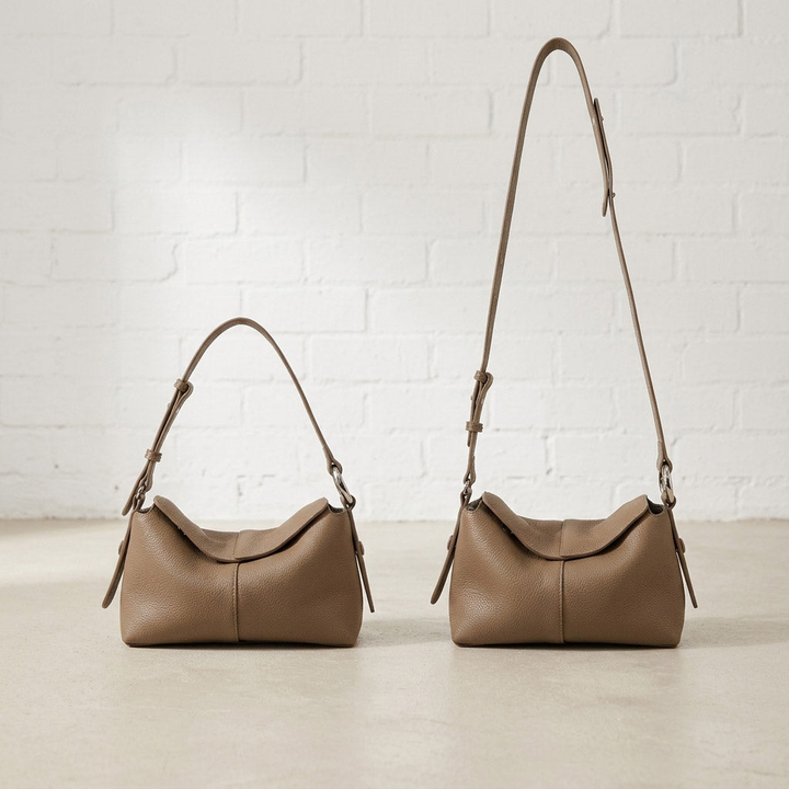 Soft Curved Leather Hobo Shoulder Bag
