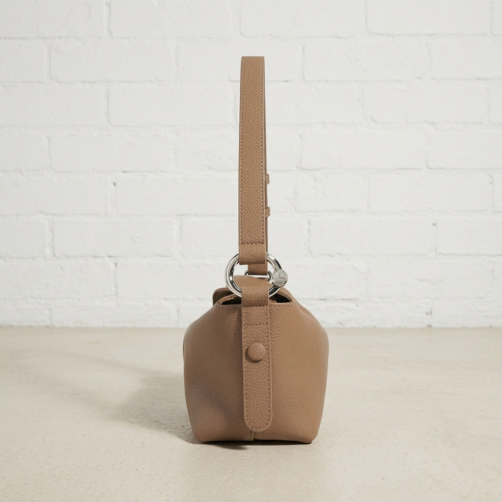 Soft Curved Leather Hobo Shoulder Bag