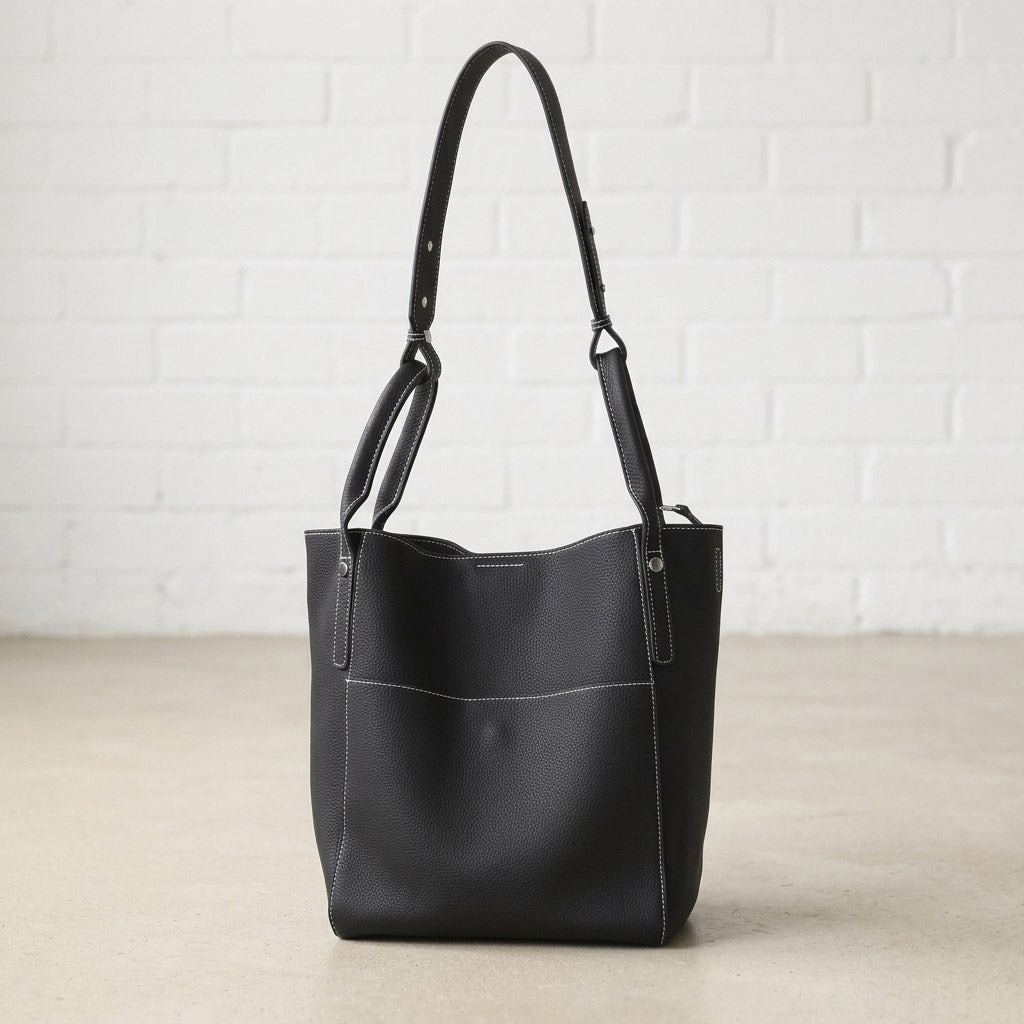 Soft Grain Leather Structured Tote Bag