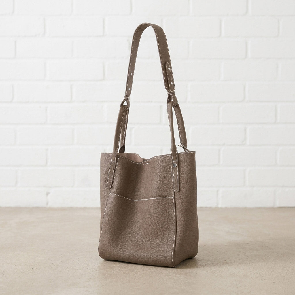 Soft Grain Leather Structured Tote Bag
