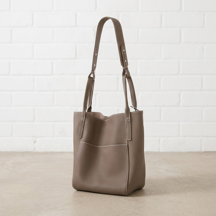 Soft Grain Leather Structured Tote Bag