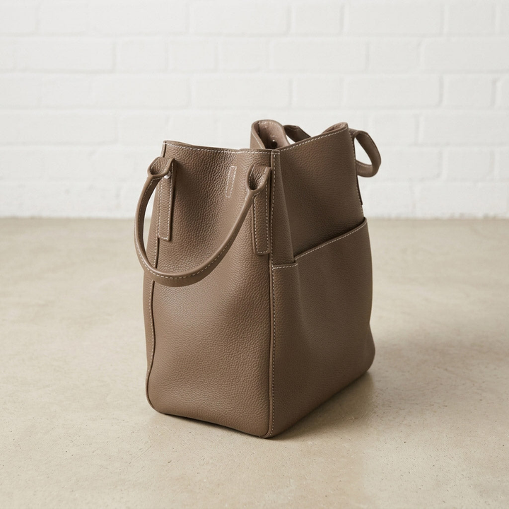Soft Grain Leather Structured Tote Bag