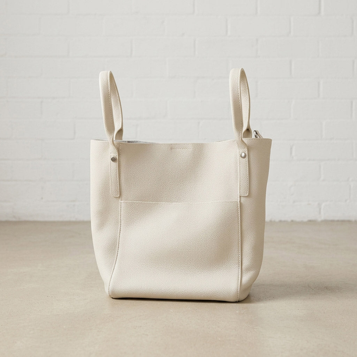 Soft Grain Leather Structured Tote Bag