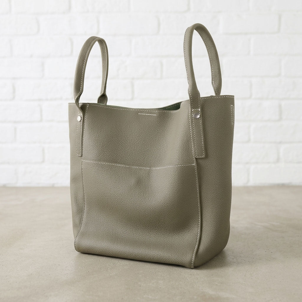 Soft Grain Leather Structured Tote Bag