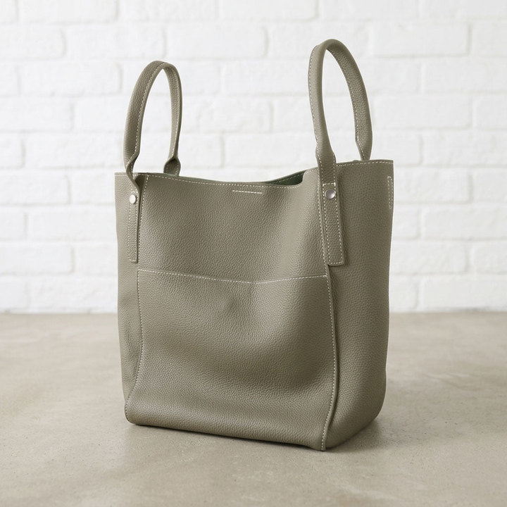 Soft Grain Leather Structured Tote Bag