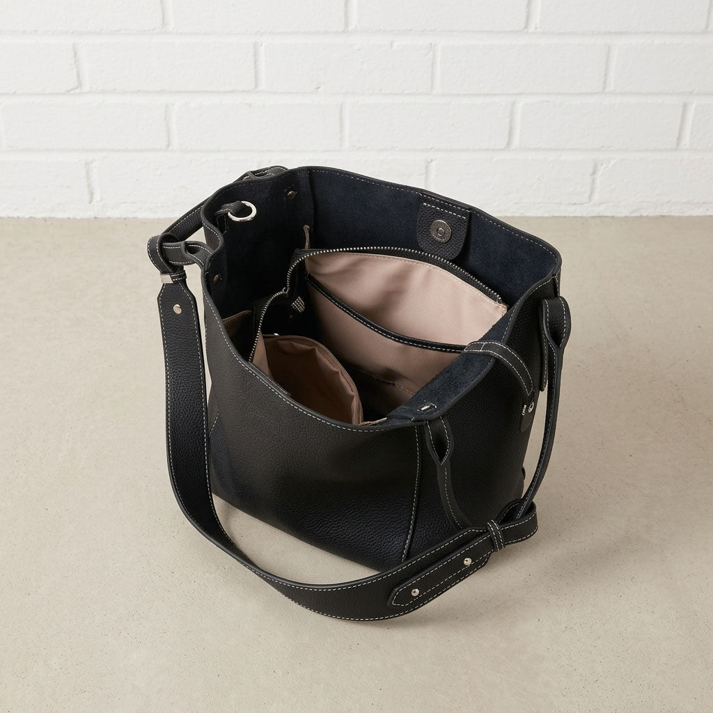Soft Grain Leather Structured Tote Bag