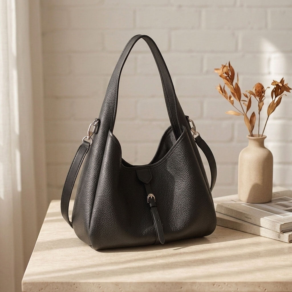 Soft Leather Hobo Shoulder Bag