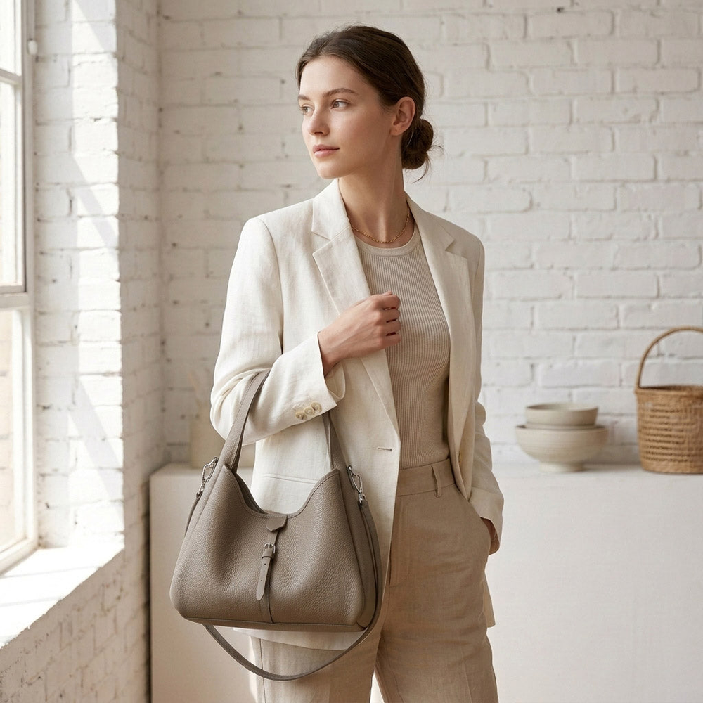 Soft Leather Hobo Shoulder Bag