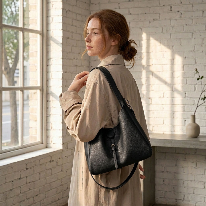 Soft Leather Hobo Shoulder Bag