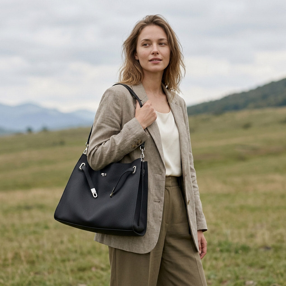 Soft Structured Leather Shoulder Bag