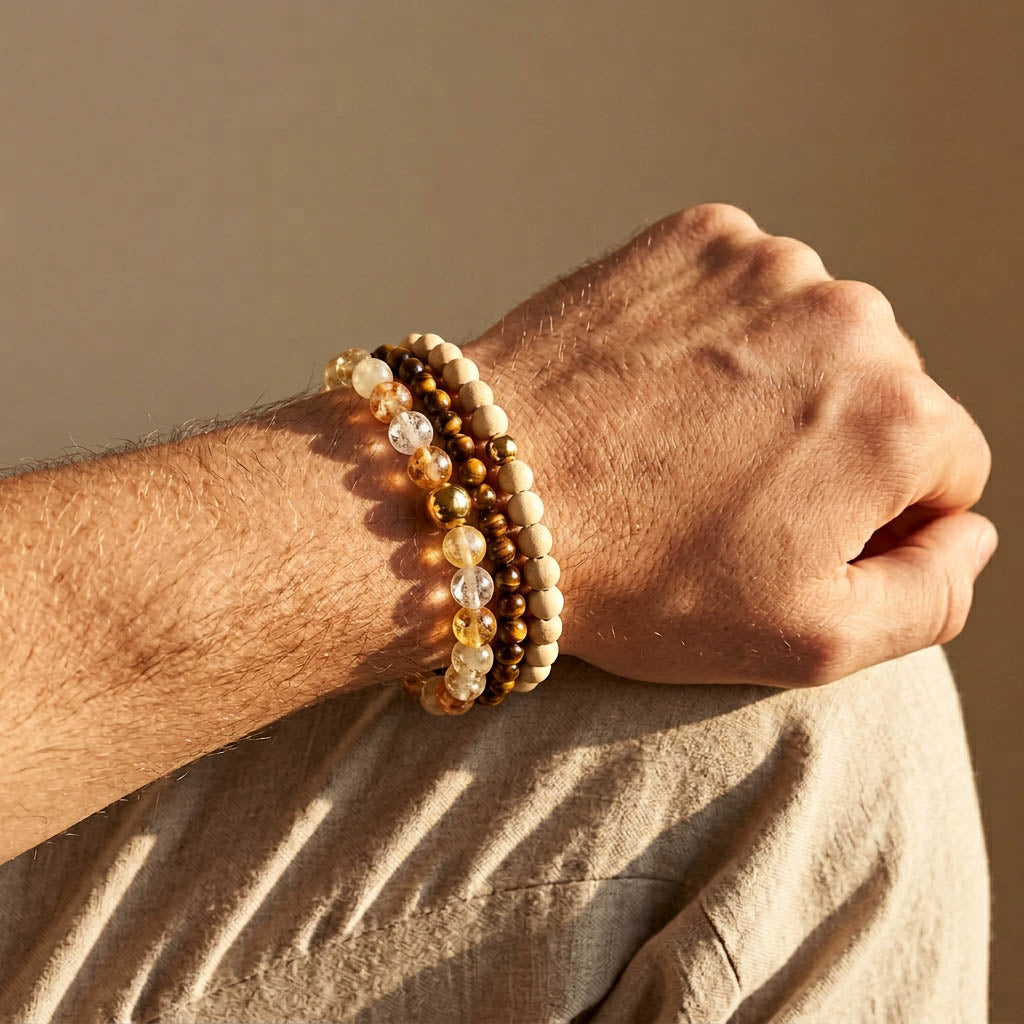 Tiger Eye &amp; Rutilated Quartz Gemstone Bracelet Set