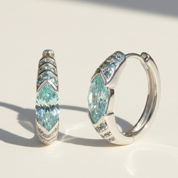 Topaz Blue Moissanite Huggie Earrings