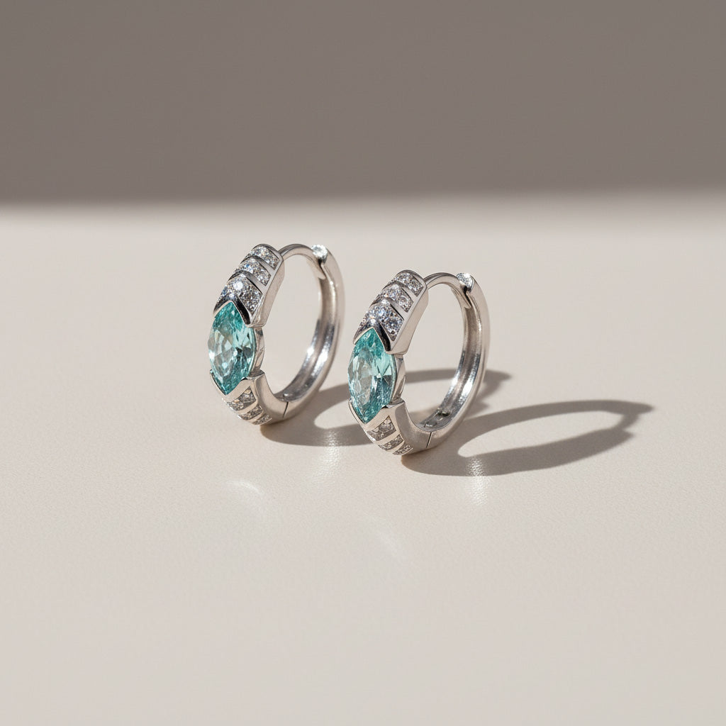 Topaz Blue Moissanite Huggie Earrings