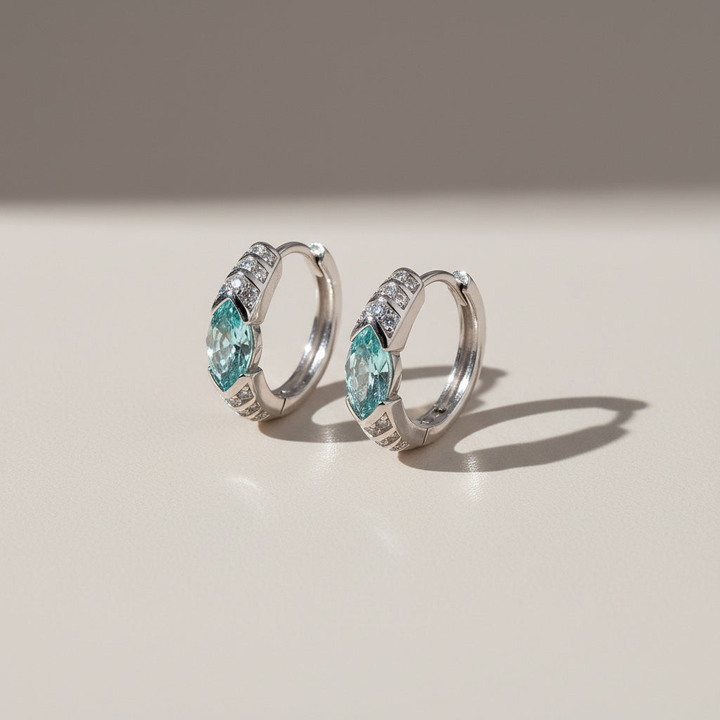 Topaz Blue Moissanite Huggie Earrings